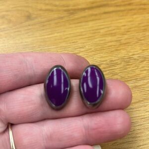 Vintage Silver Clip On Earrings 925 Sterling Purple Stone.